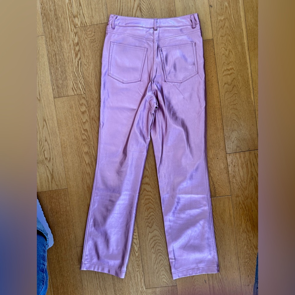 Rachel Zoe Light Pink Faux Leather Metallic Straight Leg Pants - Picture 9 of 10